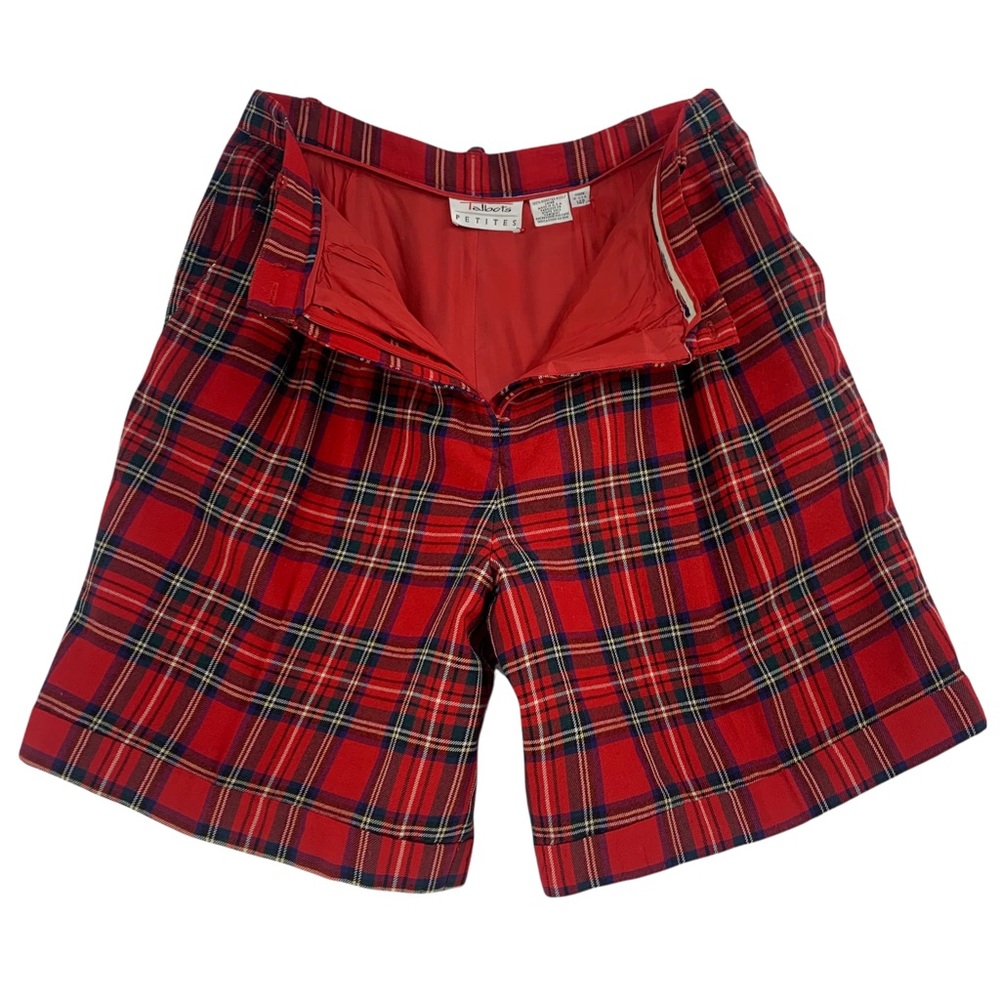 Vintage 100% Wool Red Plaid Shorts- Made in the USA by Talbots Petites - Picture 12 of 13